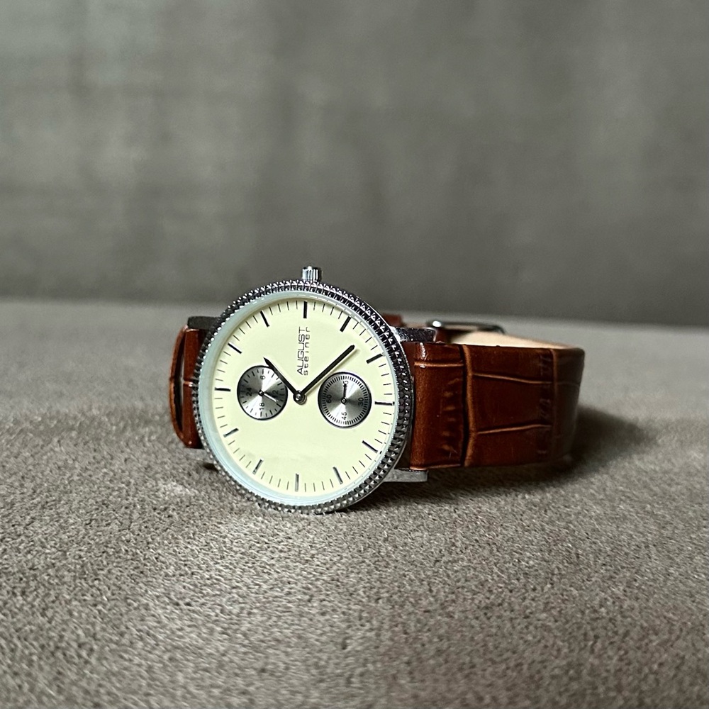 🌿August Steiner Champagne Dial Brown Leather Watch - 38mm🌿